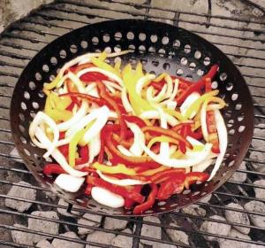 grilling peppers and onions